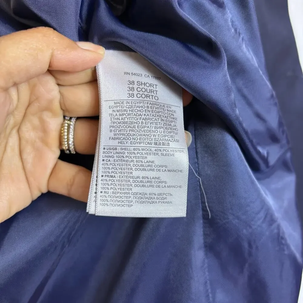 Banana Republic Mens Tailored Fit Blazer Size 38S Wool Navy Blue Career Preppy